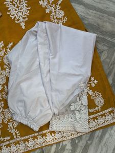 Elegant Yellow Kurta Set with White Embroidery