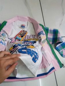 Vintage Kids Plaid Sleeve Jacket