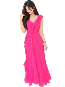 Chic Ruffled Pink Maxi Dress