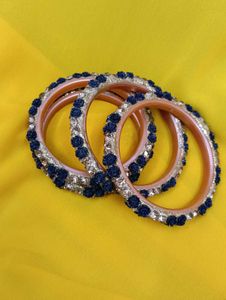 Blue Floral Beaded Bangles