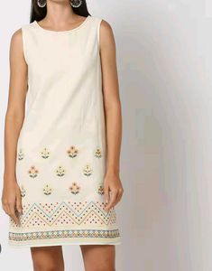 Fusion White Embroidered shift Dress