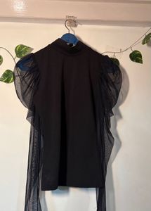 Chic Black Tulle Sleeve Top