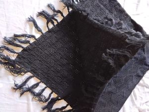 Black Knitted Poncho with Tassels