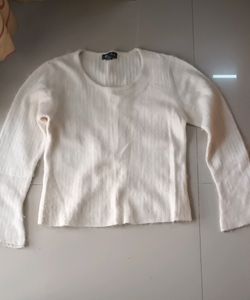 Cream Ribbed Long Sleeve Top