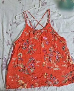 Orange Floral Spaghetti Strap Tank Top