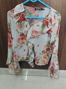 Chic Floral Print Sheer Blouse