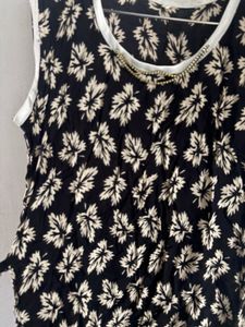 Women's Floral Print Top with Embellished Neckline