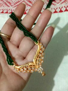 Elegant Gold pandent with Green Beads Mangalsutra
