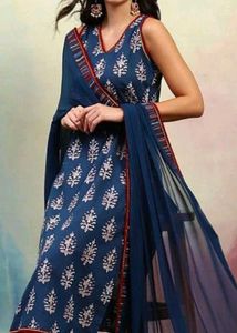 Elegant Blue Block Print Kurta Set