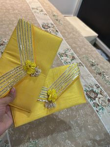 Set of 2 Yellow Embroidered Haldi Clutches