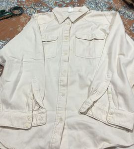 Cream Long Sleeve Button-Up Shirt L size