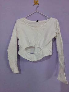 White Long Sleeves Crop Top