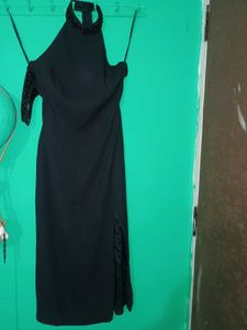 Elegant Black Halter Neck Beaded Dress