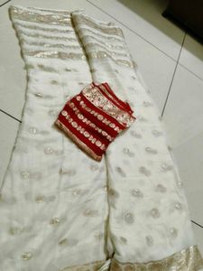 Elegant White Saree with Gold Border