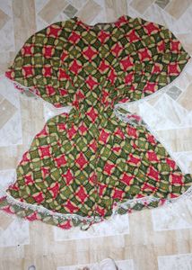 Bohemian Print Kaftan Dress with Lace Trim