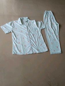 sea green Peach Print Pajama Set