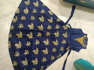 Blue & Gold Embroidered Anarkali Dress