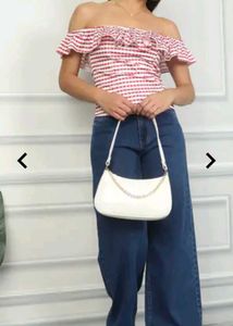 Shein Off Shoulder Ruffle Overlay Detail Striped