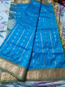 Pattu Blue &amp; Gold Sari with Blouse