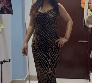 Stylish Black &amp; Gold Maxi Dress