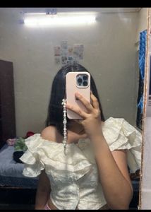 Sheer Ruffled Off-Shoulder Top