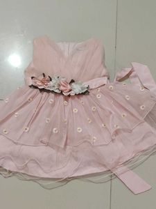 Cute Pink Baby Dress with Floral Detail