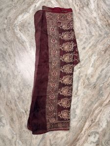 Embroidered Maroon Silk Saree