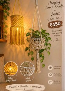 Macrame Lamp Shade & Planter Combo