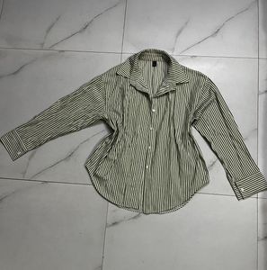 Striped Shirt &amp; Black Wide-Leg Pants Set