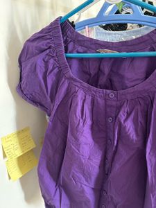 Chic Purple Square Neck Puff Sleeve Top