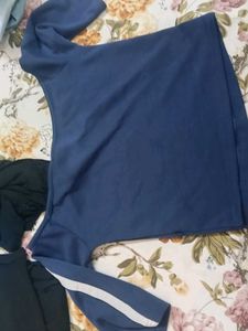 Navy Blueoff shoulder  Crop Top with White Stripes