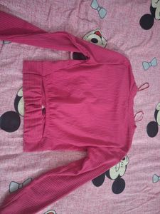 Chic Pink Ribbed Twist-Front Top