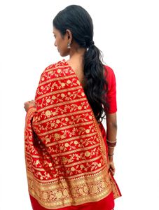 Elegant Red Silk Saree with Golden Border
