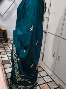 Elegant Teal Embroidered Saree