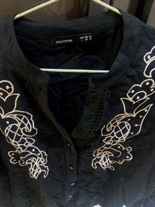 Elegant Black Kurta with White Embroidery