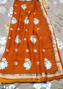 RUST COLOUR EMBROIDERED SAREE