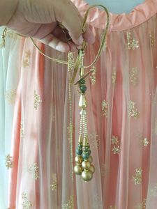 Peach &amp; Gold Embroidered Lehenga Skirt