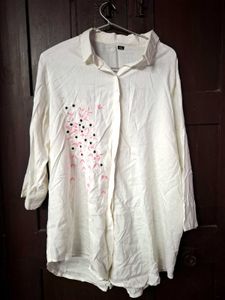 Chic White Embroidered Button-Down Shirt