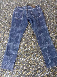 Blue Denim Jeans with Jacquard Pattern