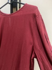 Maroon Bell Sleeve Tie-Front Top
