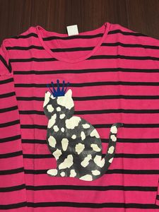 Pink &amp; Black Striped Top with Cat Print