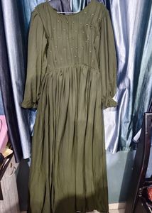 Olive Green Embellished Maxi Gown and white full e
