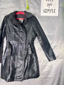GUESS Shiny Black Double-Breasted Trench Coat
