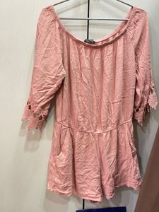 Pink Romper with Crochet Sleeves