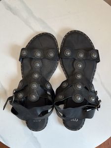 Stylish Black Embellished Flat Sandals