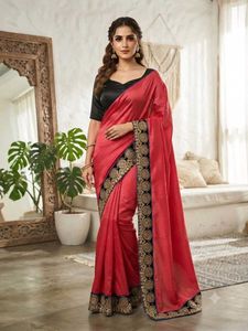 Elegant Red Saree with Embroidered Border