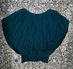 Teal Pleated Batwing Top