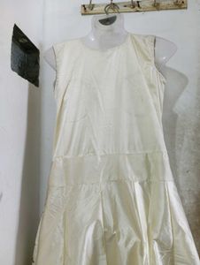 Elegant Cream &amp; Brown Patterned Dress