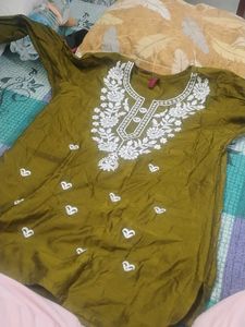 Olive Green Embroidered Kurta