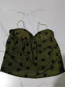 Olive Green Floral Print Crop Top